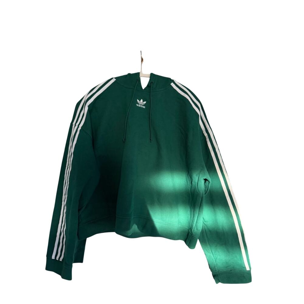 Adidas Green Three Stripe Cropped Cotton Sweater | XL